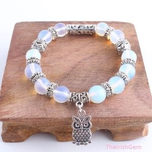Moonstone & Silver Beaded Owl Bracelet